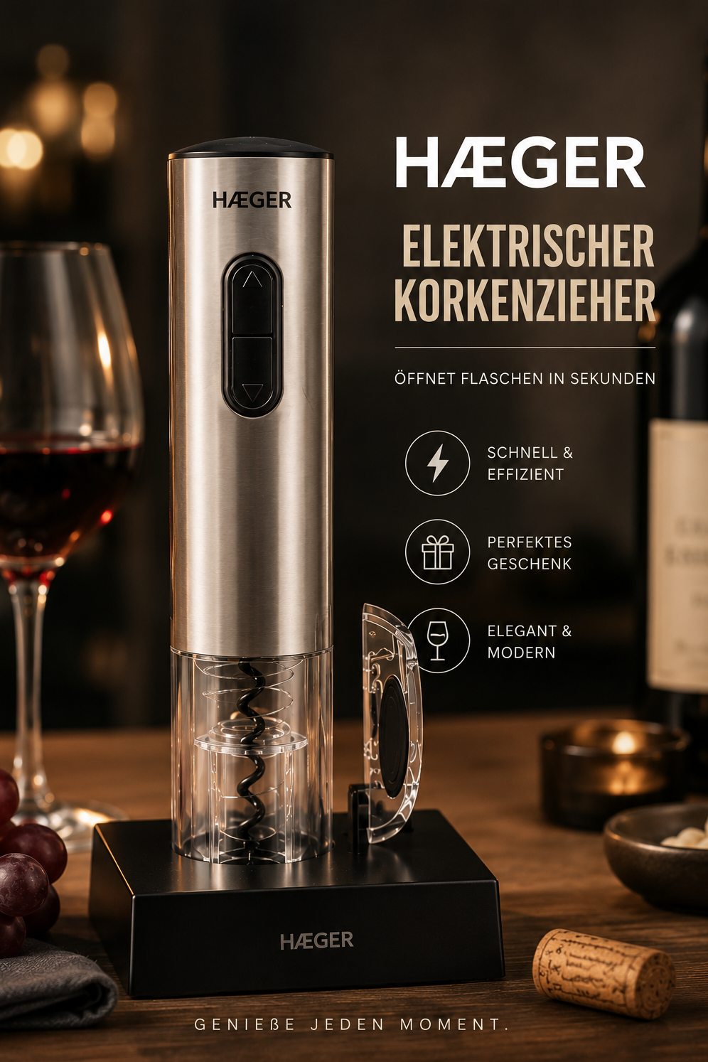 Haeger Elektrischer Korkenzieher Lucca Pack